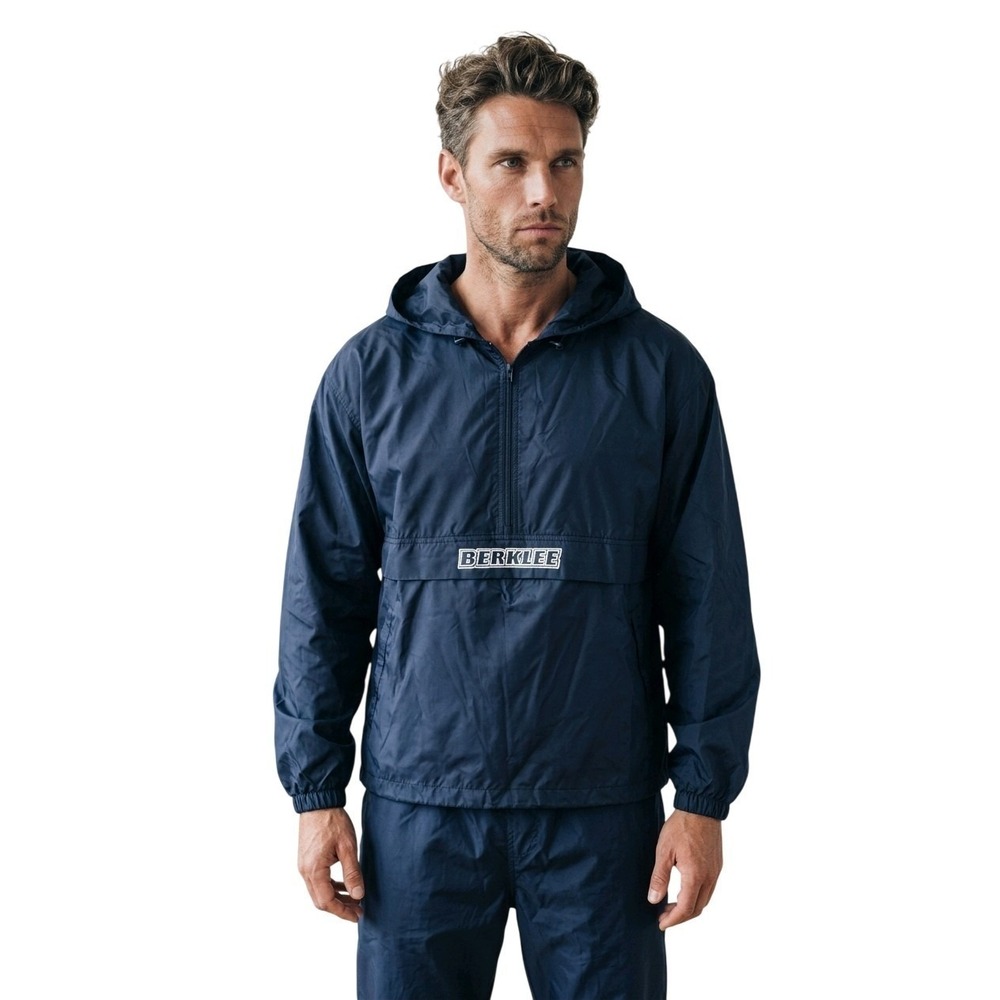 Champion Berklee Windbreaker Jacket Men L Navy Blue Hooded Rain Anorak Packable